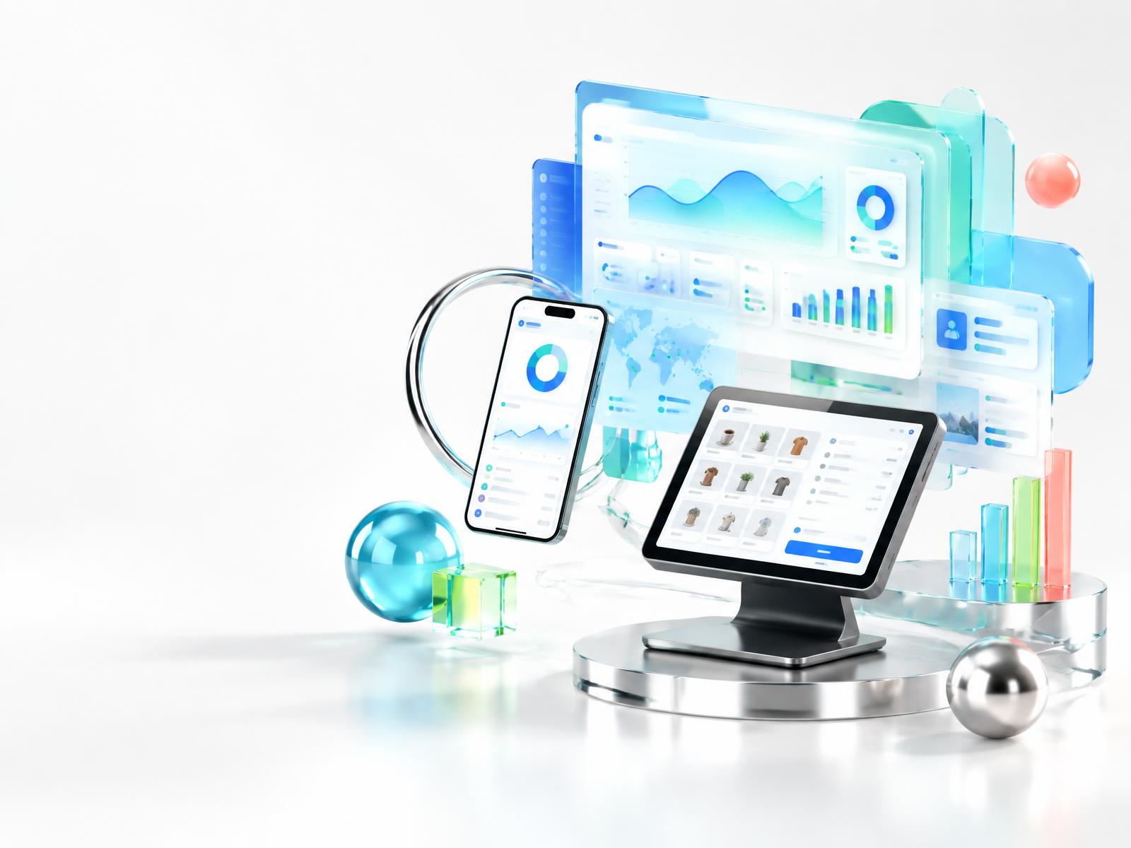 Digital dashboards, mobile app and business software shown across devices